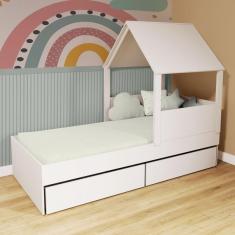 Imagem de Cama Casinha Com Telhado E 02 Gavetas Branco Megamobilia