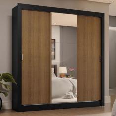 Imagem de Guarda-roupa Casal 3 Portas de Correr com Espelho 4 Gavetas Preto/rustic Sublime Plus Madesa