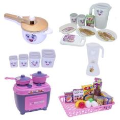 Imagem de Brinquedo Cozinha Kit Fogão Panela Mercado Jantar Pote 34Pç - Altimar
