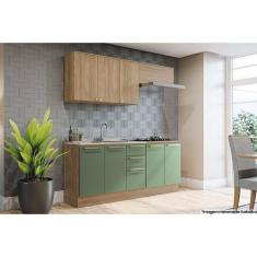 Imagem de Cozinha Completa Botanic 5 Peças (2 Armários + 2 Balcões + 1 Complemento) M665 Nogueira/Verde Oliva - Kappesberg