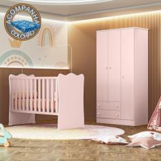 Imagem de Quarto de Bebê Doce Sonho com Roupeiro 2617 e Berço Simples 1 Qmovi Rosa Acetinado + Colchão Ortobom