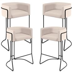 Imagem de Kit 04 Banquetas Fixa Preto Veludo Bege C-309