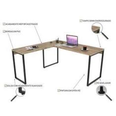 Imagem de Mesa de Escritório Office em L 150x150cm Estilo Industrial Prisma C08 Carvalho - Mpozenato