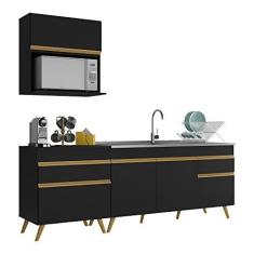 Imagem de Armário de Cozinha Compacta 220cm Veneza Multimóveis V2075 Preto/dourado