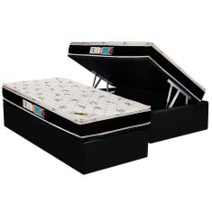 Imagem de Cama Box Baú Solteiro: Colchão Ortopédico Luckspuma D33 / AG65 Aspen Super Firme + Base CRC Suede Black(88x188)