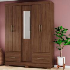 Imagem de Guarda-Roupa Solteiro Chale 5 Portas 2 Gavetas Com Espelho Castanho Hp