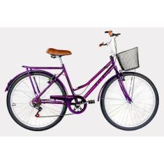 Imagem de Bicicleta Aro 26 Kls Retro Sport Freio V-Brake 6 Marchas, Violeta, Pin