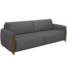 Imagem de Sofá 03 Lugares Para Sala De Estar Pés Em Madeira 223 cm Flora M03 Linho Chumbo - Lyam Decor