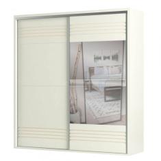 Imagem de Guarda-Roupa 2 Portas de Correr 7 Prateleiras Espelhado Ripado Off White - Dalla Costa