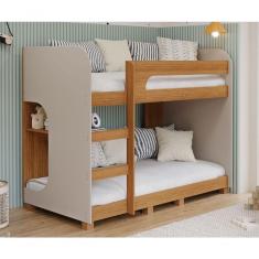 Imagem de Beliche Solteiro C/pés 1 Prateleira 100% Mdf Acabamento Laca Ema Cimol Nature/off White