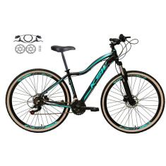 Imagem de Bicicleta Feminina Aro 29 Ksw Mwza 24v Freios a Disco Hidráulicos Garfo Suspensão Pneu com Faixa Bege - Preto/Azul