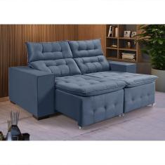 Imagem de Sofá Retratil Reclinável Pillow Em Veludo 1,90 Denin Azul