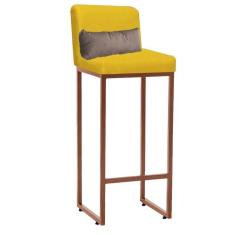 Imagem de Banqueta Alta Industrial Ferro Bronze Suede E Almofada Bege