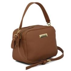 Imagem de Bolsa Feminina Baú em Couro Alças Transversal Regulável e Alça de Mão-Feminino