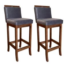 Imagem de Kit 2 Banquetas Alta Encosto Estofado 38x102 Cm Turim Madeira Maciça C