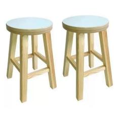 Imagem de kit 2 Banco Banqueta Media Hardman Madeira Natural Assento Redondo MDF