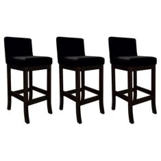 Imagem de Kit 3 Banquetas para Bancada Alta em Madeira Capuccino Melody Suede Preto