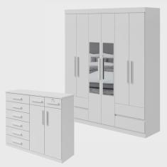 Imagem de Conjunto de Guarda-Roupa Casal com Espelho 6 Portas 4 Gavetas Zeus e Cômoda Toronto Branco