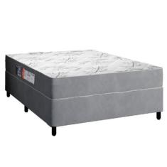 Imagem de Cama Box Casal Colchão Espuma Egito 138x188x57cm Cinza/Branco Portobel - Suporta até 100kg por Pessoa