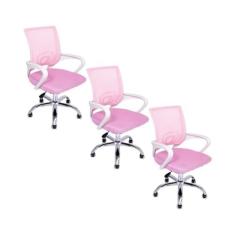 Imagem de Kit 3 Cadeiras de Escritório Begonia Mesh Ergonômico Rosa