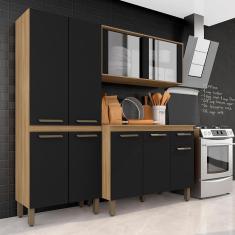 Imagem de Armário Tieli Paneleiro Duplo 3 Peças Bor/preto - Móveis Arapongas