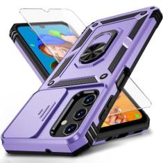 Imagem de Vinve Capa para Samsung Galaxy A25 5G com capa de lente deslizante, protetor de tela HD, proteção contra quedas de nível militar, suporte de anel giratório magnético, capa para celular para Samsung