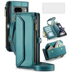 Imagem de Asuwish Capa de celular para Google Pixel 8 5G com zíper com protetor de tela de vidro temperado e flip de couro com bloqueio de RFID, suporte para cartão de crédito e dinheiro, celular Pixel8 Pixle,