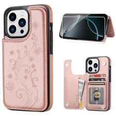 Imagem de JOYAKI Capa carteira para iPhone 16 Pro Max, capa protetora fina com suporte para cartão, capa de couro PU borboleta em relevo com 1 vidro protetor de tela para iPhone 16 Pro Max (6,9 polegadas) -