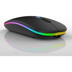 Imagem de Mouse Sem Fio Recarregável Óptico Wireless Led Rgb Colorido Ergonômico Usb 2.4 Ghz para Notebook Computador Pc Desktop TV Smart (Preto)