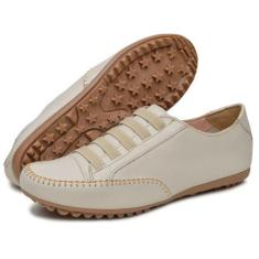 Imagem de Tênis Feminino Sapatênis Mocassim Mocatênis Couro Bege- N 33 Até 42 -