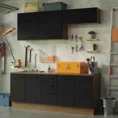 Imagem de Kit com 2 Balcões e 2 Armários Aéreos Multiuso 200cm Rustic/preto Agata Madesa