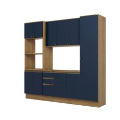 Imagem de Cozinha Compacta Celeste Kappesberg 100% mdf Nogueira/Azul 240cm