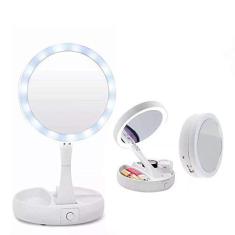 Imagem de Espelho Maquiagem Dupla Face Luz Led FH-803 Emson Dobrável Gira Aumento 10x Organizador
