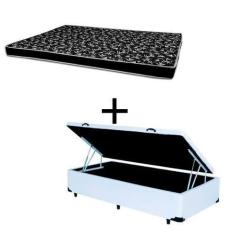 Imagem de Cama Box Baú Solteiro 88 Tecido Sintético Branco Com Colchão Hamburgo