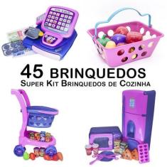 Imagem de Kit Cozinha Infantil Carrinho Caixa Geladeira Microondas 45P - Altimar