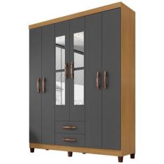 Imagem de Guarda Roupa Casal 6 Portas E 2 Gavetas Modena Com Espelho Carvalho Am