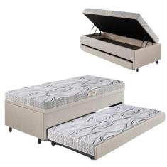 Imagem de Bicama Box Baú 88X188 Material Sintético Linho Areia Com Colchão De Es