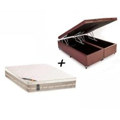 Imagem de Cama Box Com Baú Queen Sintético Marrom + Colchão Castor Queen Molas P