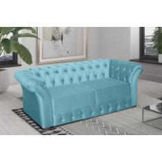 Imagem de Sofá chesterfield 2 lugares suede azul turquesa com 185cm de comprimen
