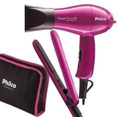 Imagem de Kit Mini Secador De Cabelo Philco e Chapinha Pequeno Viagem Dobravel B