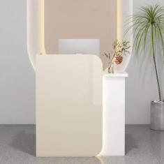 Imagem de Mesa de recepção com balcão, excelente economia de espaço, balcão frontal com gaveta com trava, mesa de escritório em casa, para salão, recepção, checkout, lobby, salão de beleza, escritório, branco