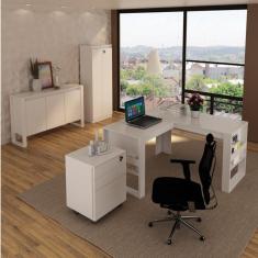 Imagem de Mesa com Gaveteiro Armário 2 Portas com Chave e Balcão 3 Portas Espresso Móveis Branco