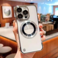 Imagem de Capa de telefone ultrafina magnética sem moldura revestida para iPhone 14 Pro Max 13 12 Pro Max Buraco transparente para PC rígido, prata, para iPhone 14 Pro