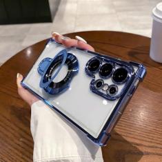 Imagem de Capa protetora magnética transparente galvanizada para Samsung Galaxy S24 S23 S23 Ultra Stand Quatro cantos Almofada de ar anti-queda, SierraBlue, S22