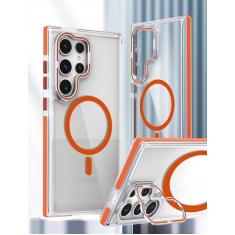 Imagem de GANGANPRO Capa magnética compatível com Samsung Galaxy S24 5G, suporte de anel de câmera embutido, capa protetora transparente clássica à prova de choque para mulheres, homens, meninas, presente, 16,2