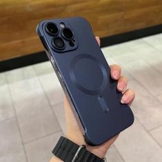 Imagem de Capa de PC ultrafina para iPhone 11 12 13 14 Pro Max 14 Plus para iPhone 15 Pro Capa protetora de lente rígida sem moldura à prova de choque, azul marinho, para iPhone 12