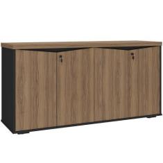 Imagem de Balcão Para Escritório 04 Portas 160cm Com Chaves Unik A02 Nogal Preto