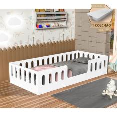 Imagem de Cama Cercadinho Infantil Mdf Helo Solteiro Com Colchão - Branca Branco