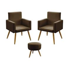 Imagem de Kit 2 Poltronas Decorativas Nina e Puff Solar Sued Marrom Aradecor