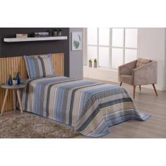 Imagem de Jogo De Cama Cobre Leito Solteiro 2 Peças Listrado Azul - Brucebaby Bo